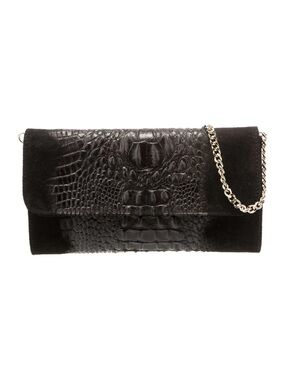 Black Croc-Embossed Suede Chain Clutch